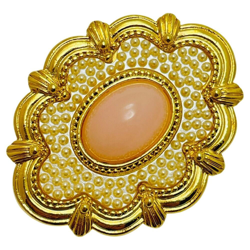 Vintage AVON gold tone faux coral pearl designer brooch